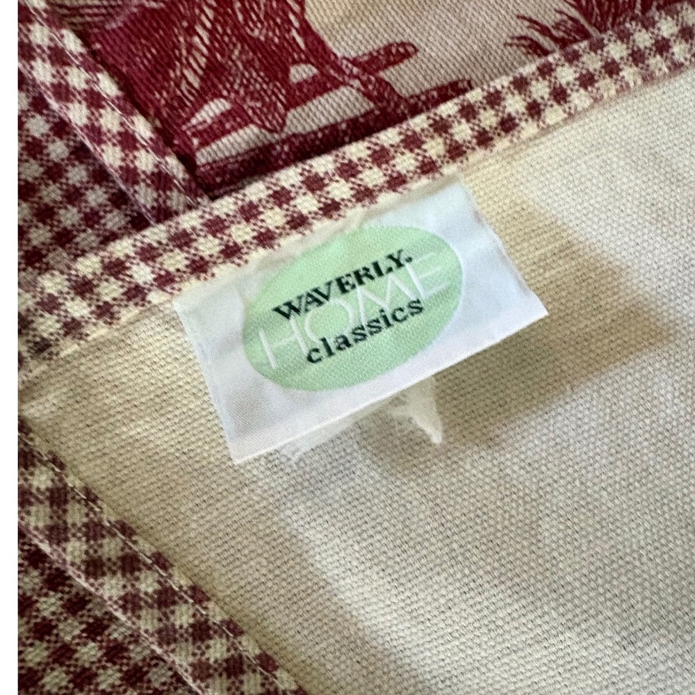 VTG Waverly 3)Valance Window Treatment Red Cream Toile Gingham Scalloped Trim - Picture 4 of 4